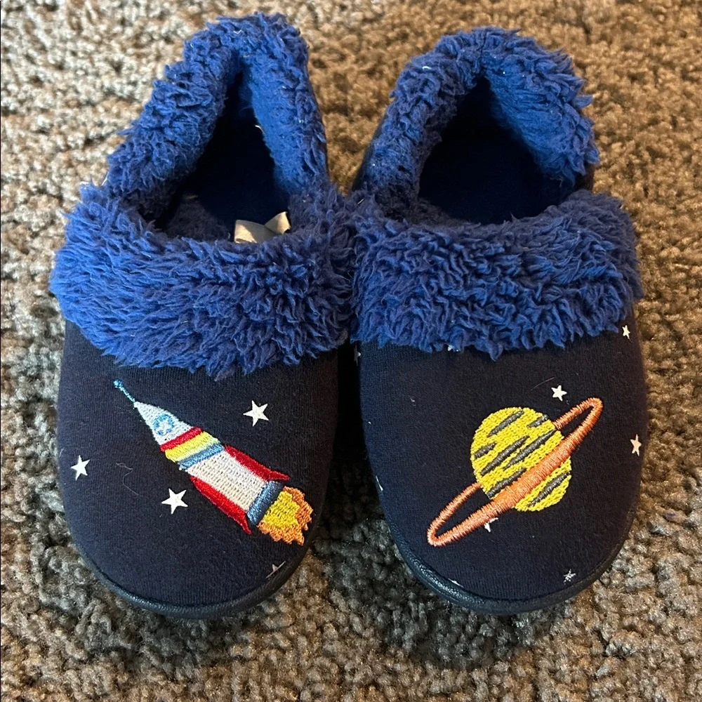 Toddler Blue Space Slippers, Sz 7-8